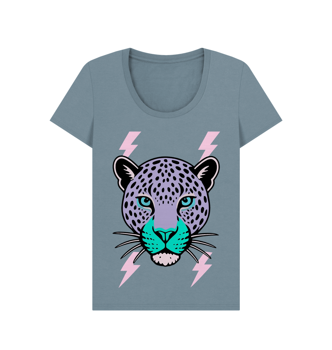 Purple leopard face scoop neck t-shirt - Trend Tonic