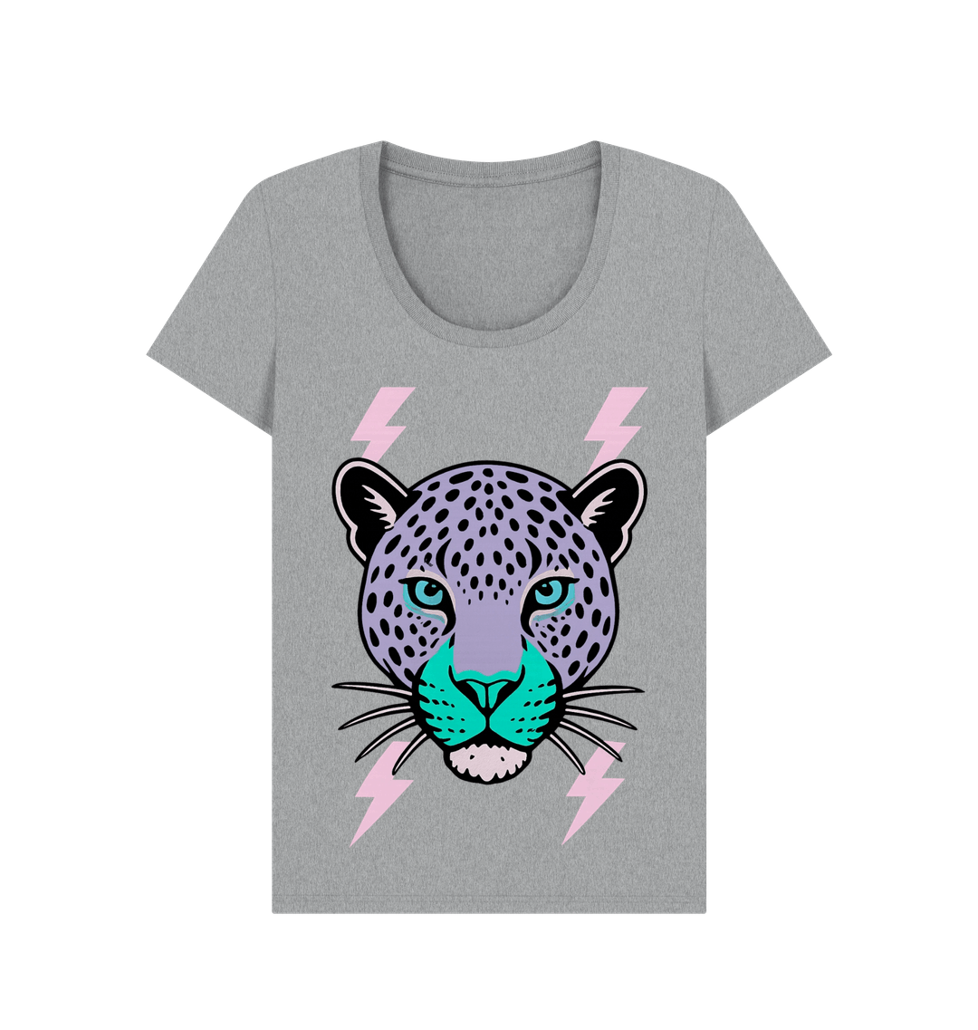 Purple leopard face scoop neck t-shirt - Trend Tonic