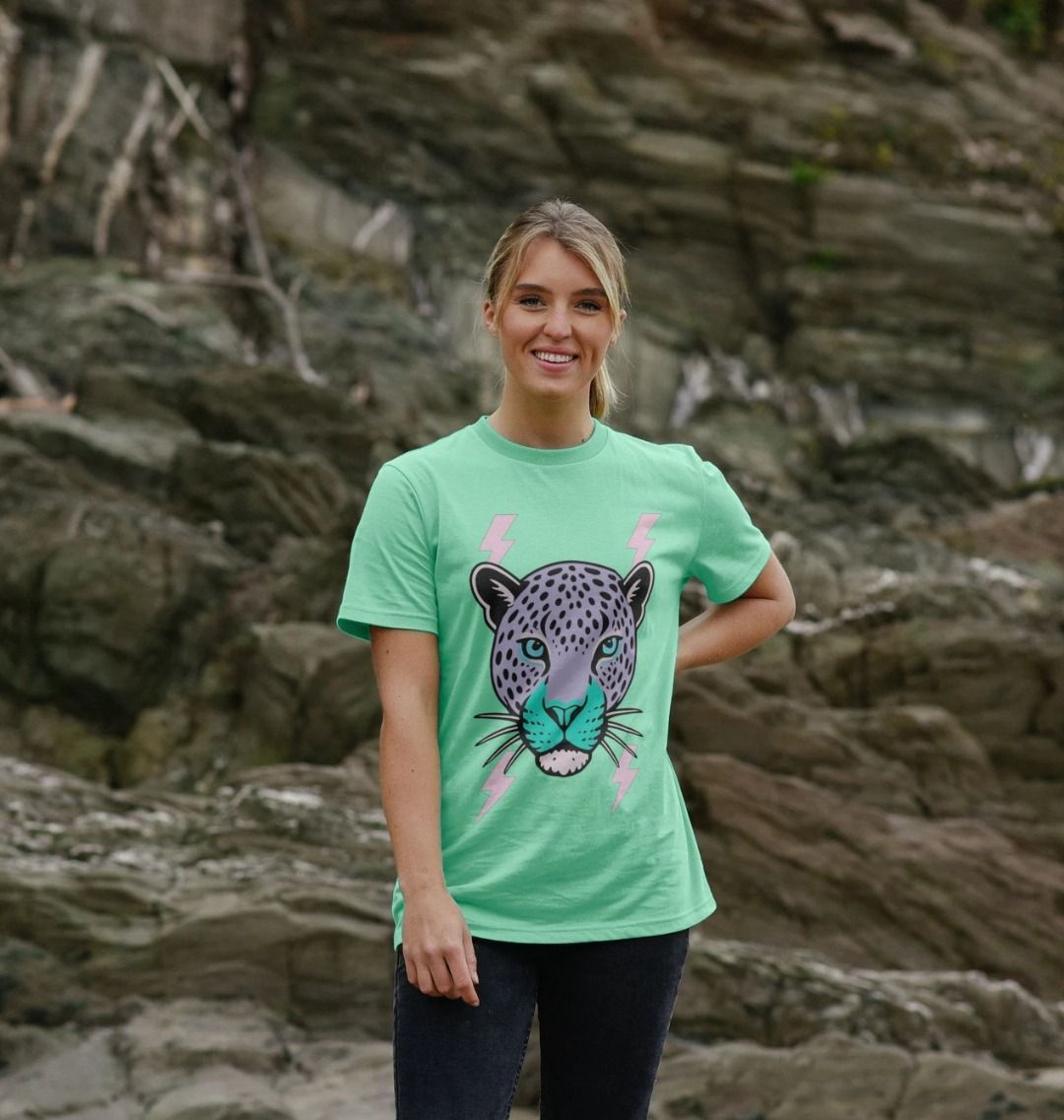 Purple leopard lightning bolt crew neck t-shirt - Trend Tonic