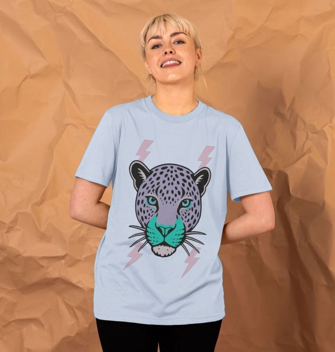 Purple leopard lightning bolt crew neck t-shirt - Trend Tonic