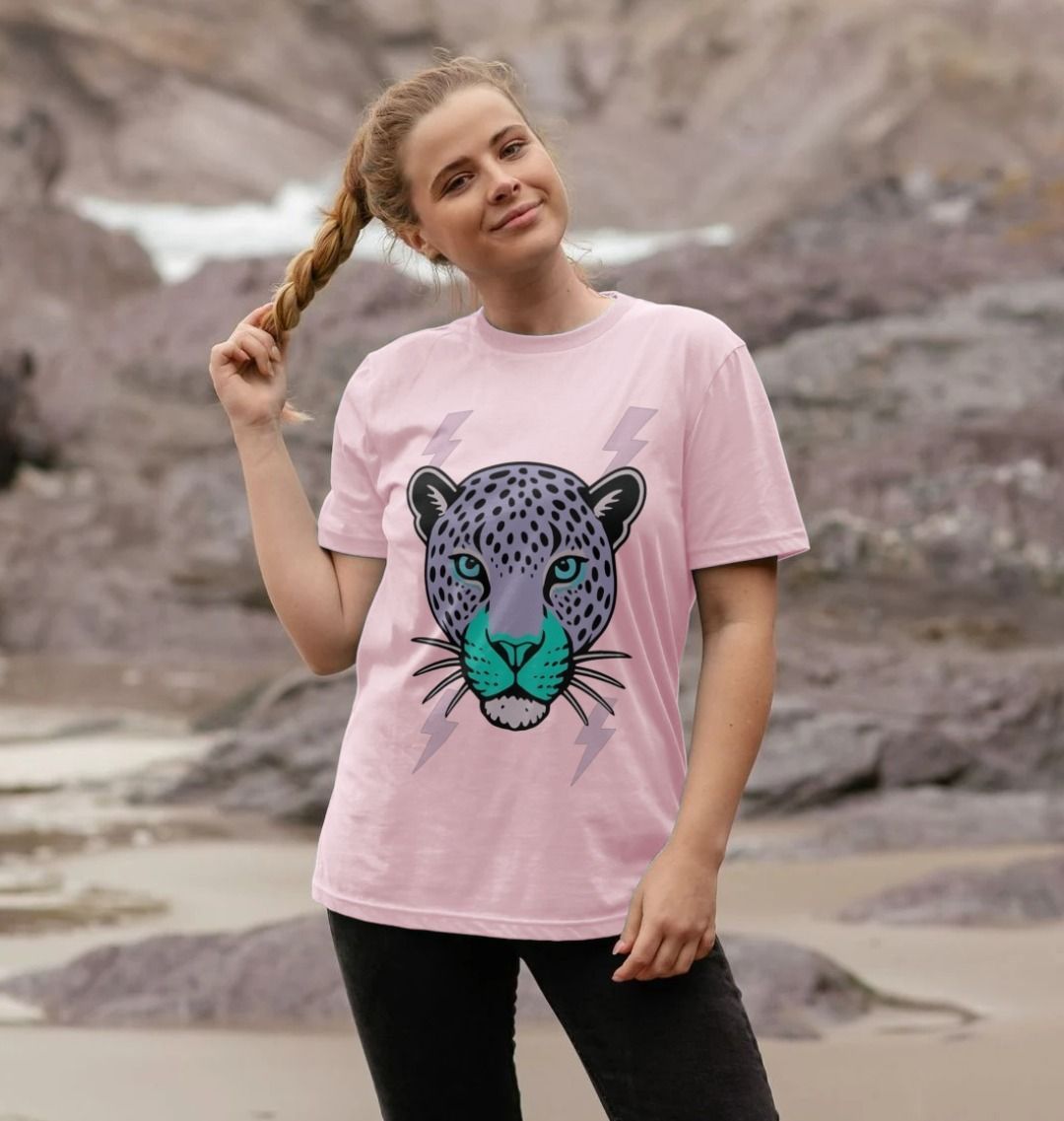 Purple leopard lightning bolt crew neck t-shirt - Trend Tonic