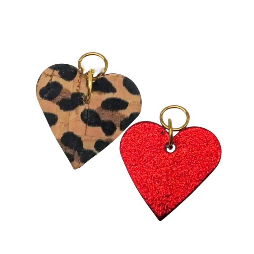 Red and leopard mini heart cork charms - Trend Tonic