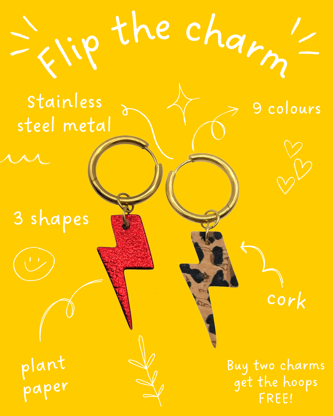Red and leopard mini lightning bolt cork charms - Trend Tonic