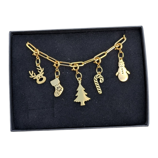Gold Christmas charm necklace