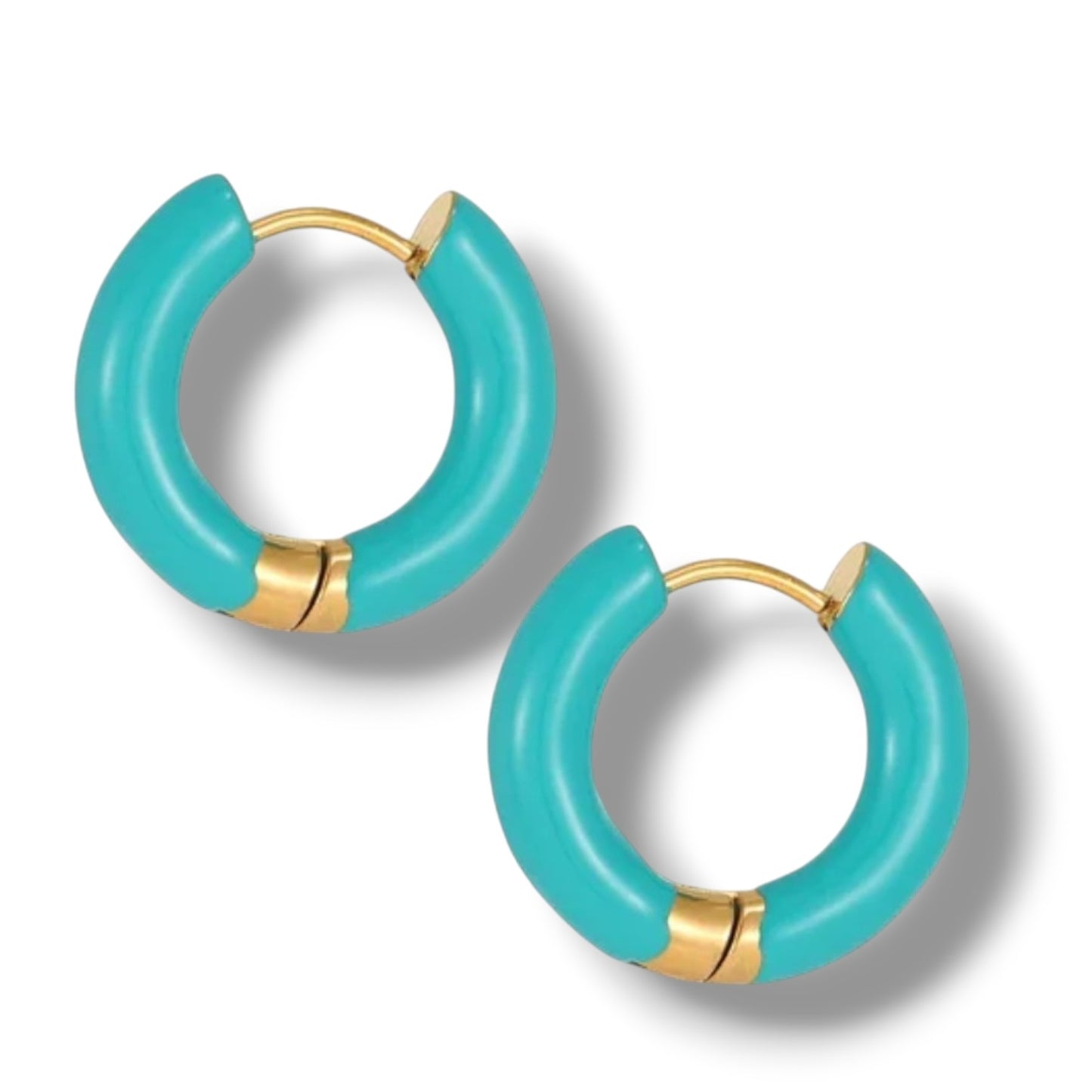 a pair of turquoise hoop earrings
