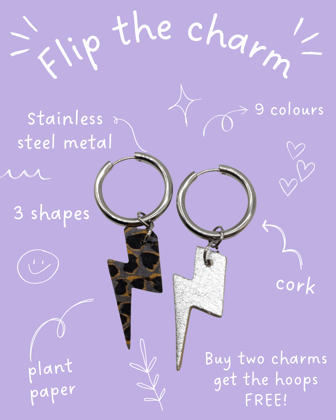 Silver and grey leopard mini lightning bolt cork charms - Trend Tonic
