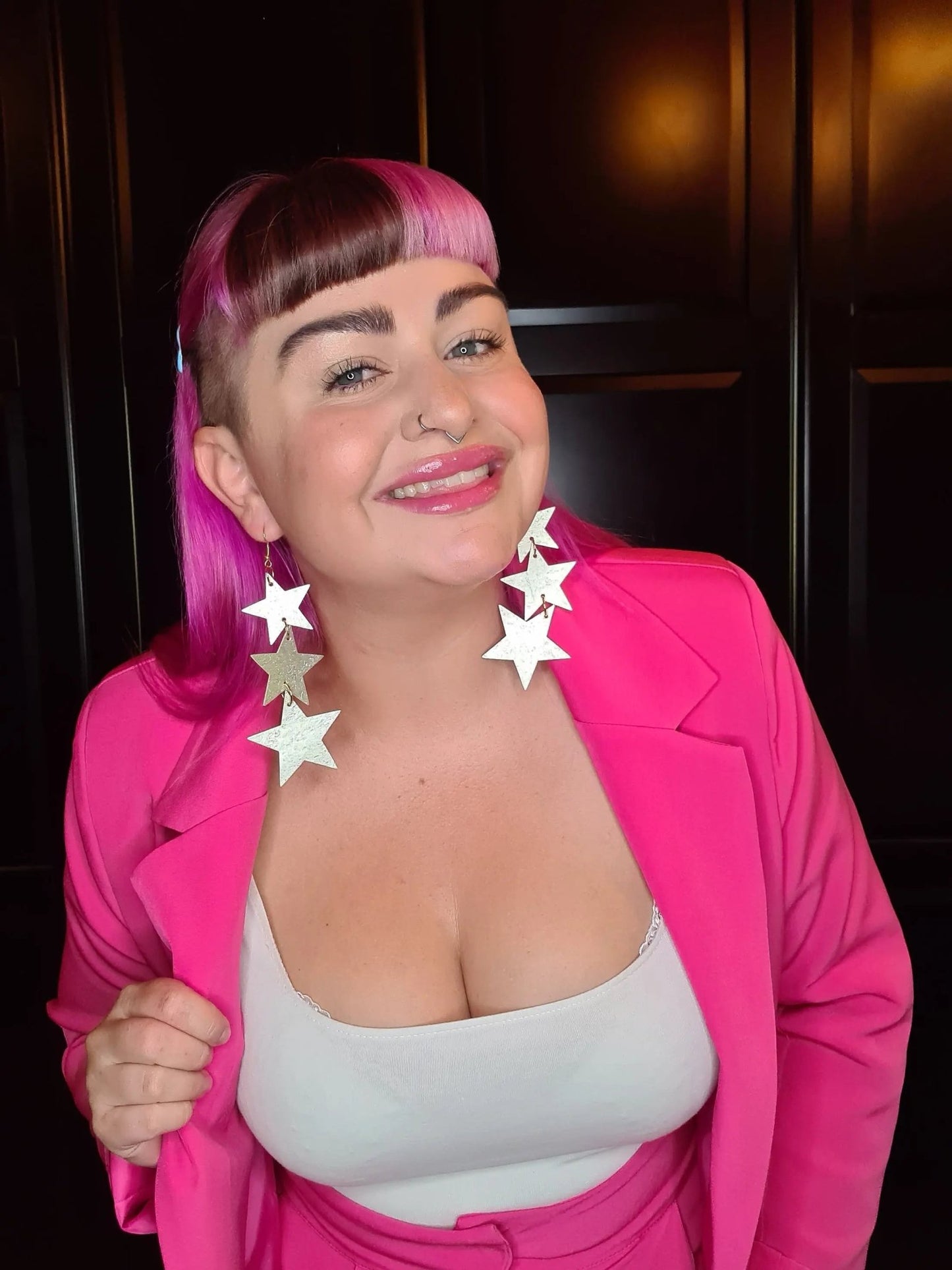 Silver cork triple star statement earrings - Trend Tonic