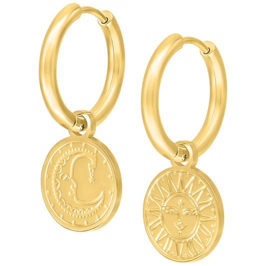 Sun and moon hoop charm earrings - Trend Tonic