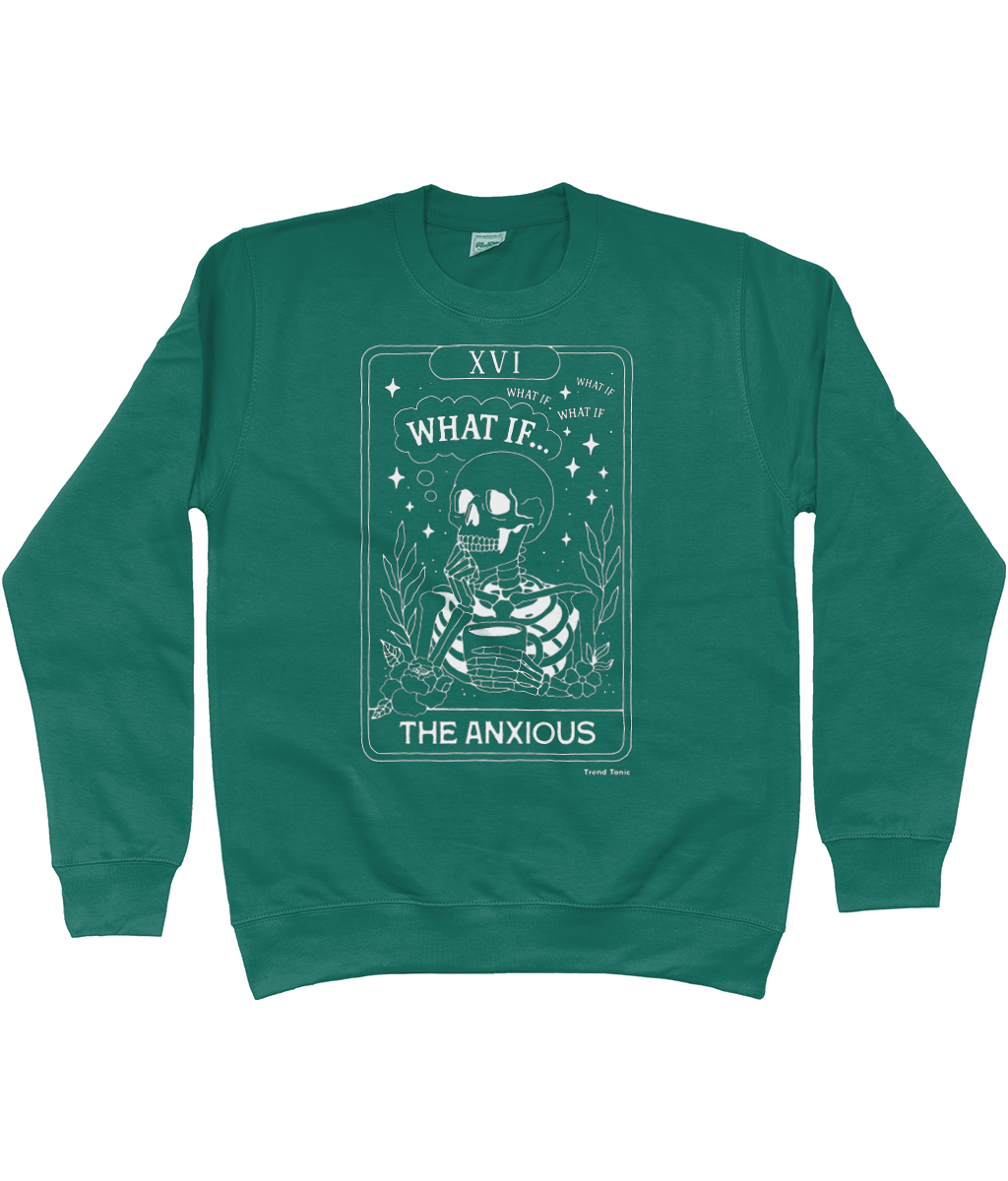 The anxious white skeleton tarot card sweatshirt - Trend Tonic