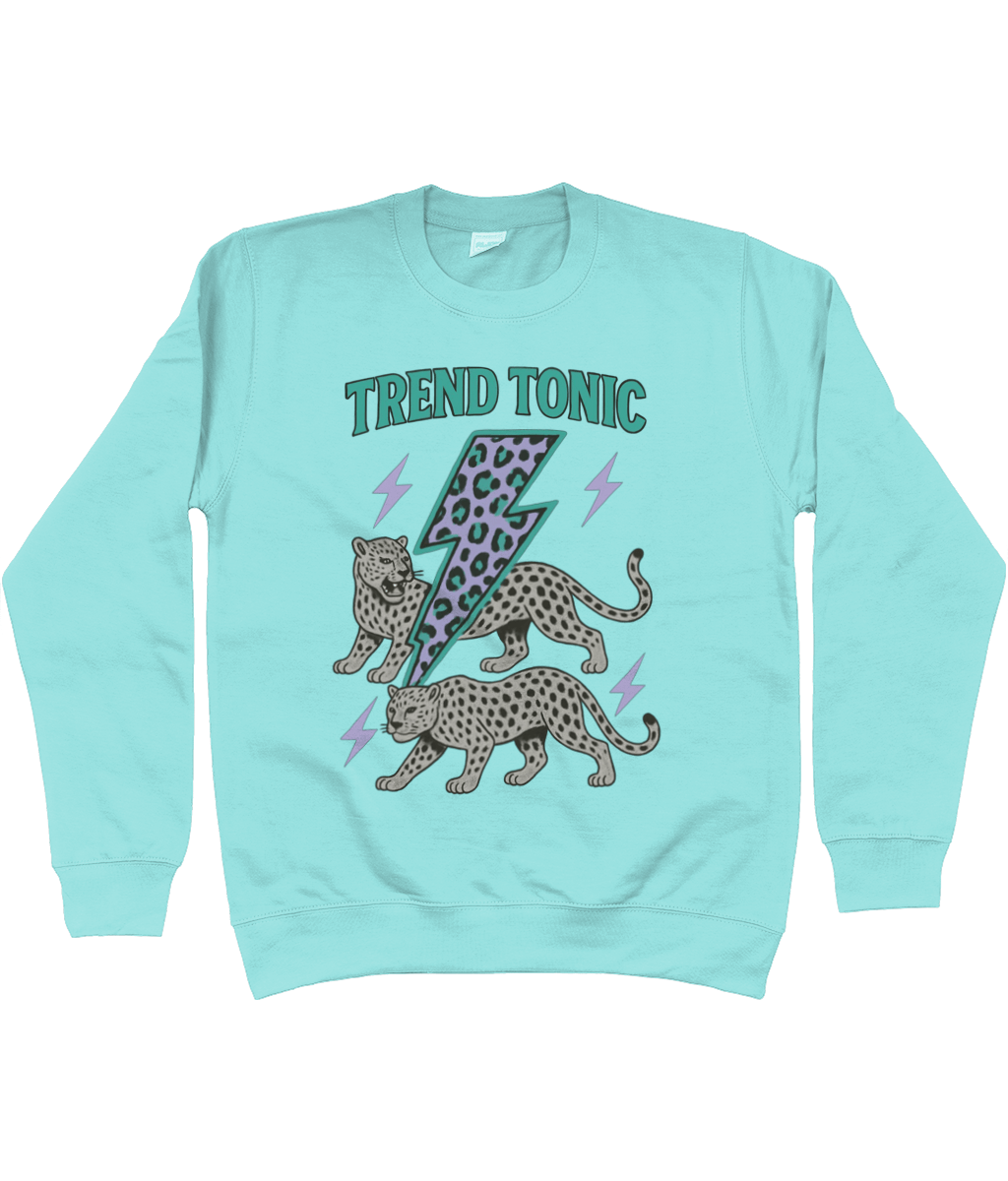 Trend Tonic Electric Leopard Brand Sweatshirt in Teal - Trend Tonic