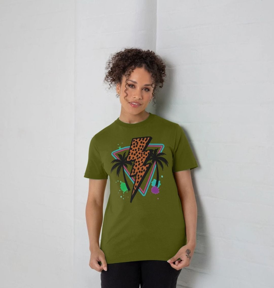 Warm lightning bolt palm tree crew neck t-shirt - Trend Tonic