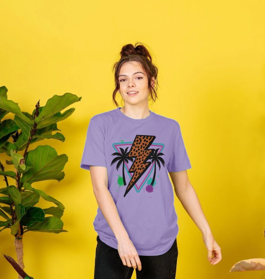 Warm lightning bolt palm tree crew neck t-shirt - Trend Tonic