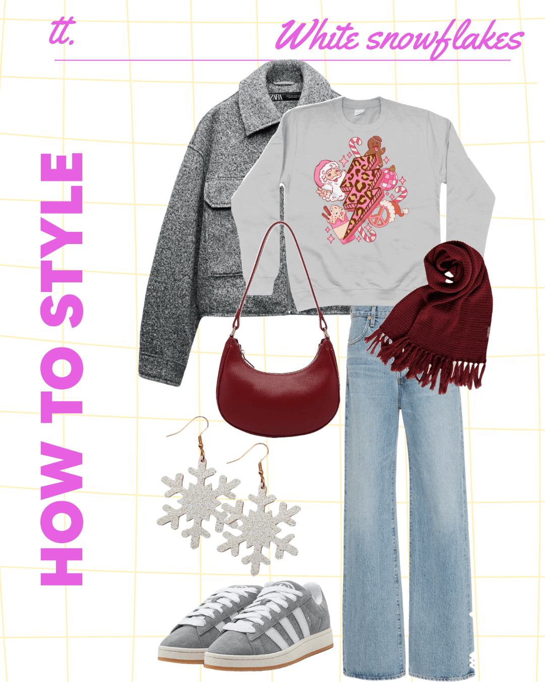 White and gold glitter snowflake earrings - Trend Tonic