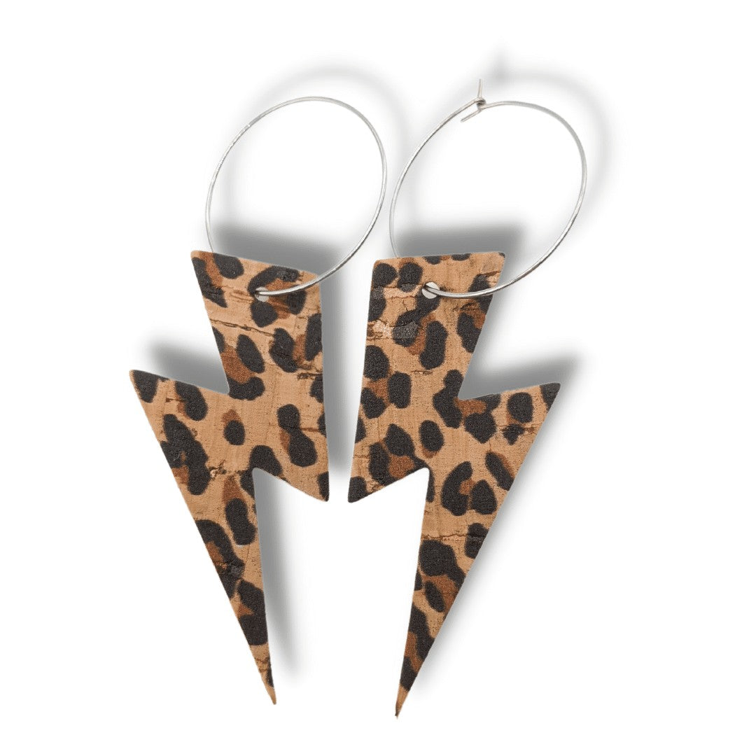 Cheetah cork lightning bolt hoop earrings - Trend Tonic 