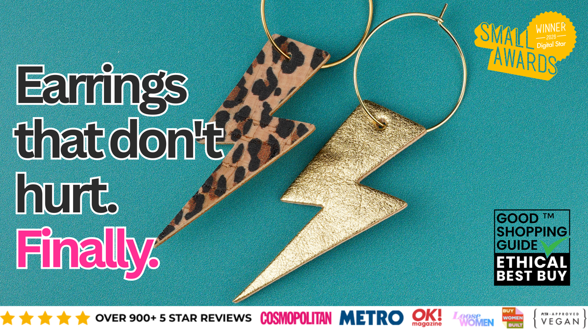 a pair of earrings with lightning bolt and leopard print