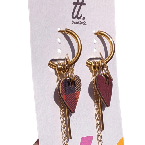a pair of earrings on a white card