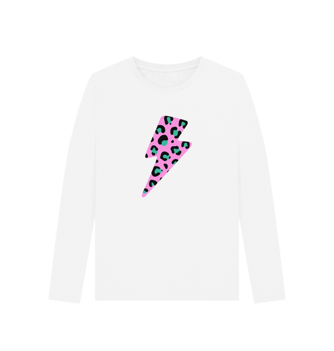 White Printed Long Sleeve T Shirt Front
