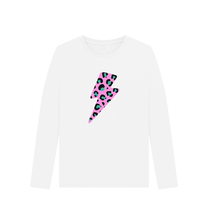 White Printed Long Sleeve T Shirt Front