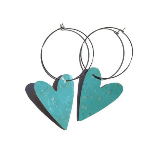 Turquoise cork Heart Hoop Earrings Trend Tonic