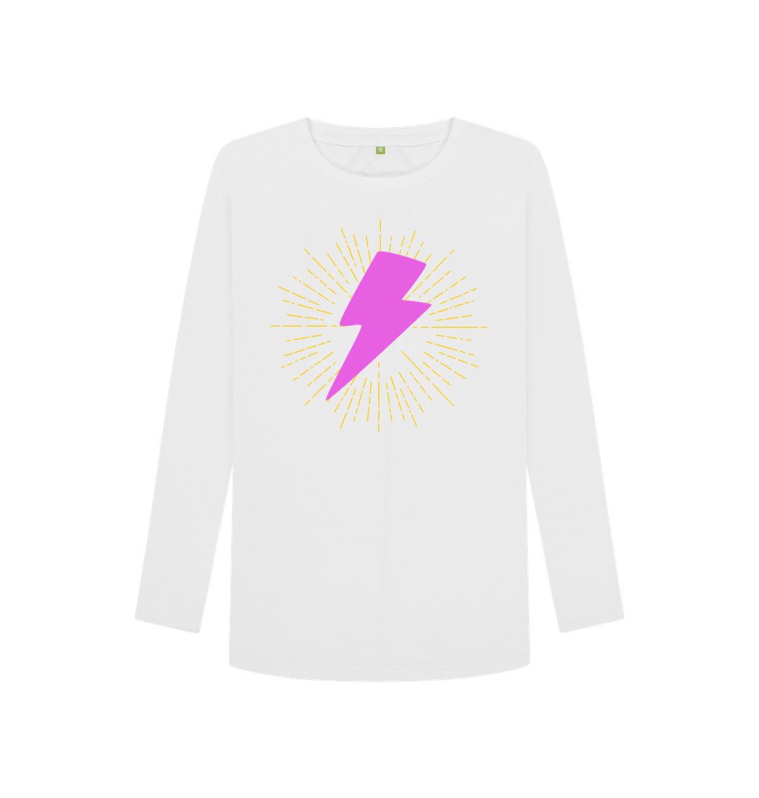 White Printed Long Sleeve T Shirt Front