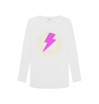 White Printed Long Sleeve T Shirt Front