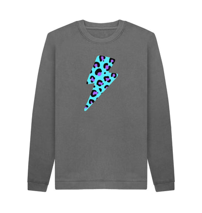 Slate Grey Unisex Blue leopard print lightning bolt sweater