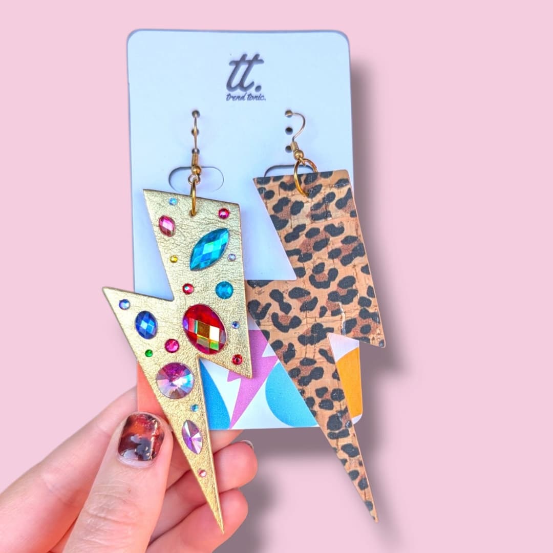 Extra large Bedazzled crystal lightning bolt earrings
