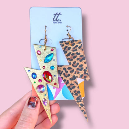 Extra large Bedazzled crystal lightning bolt earrings