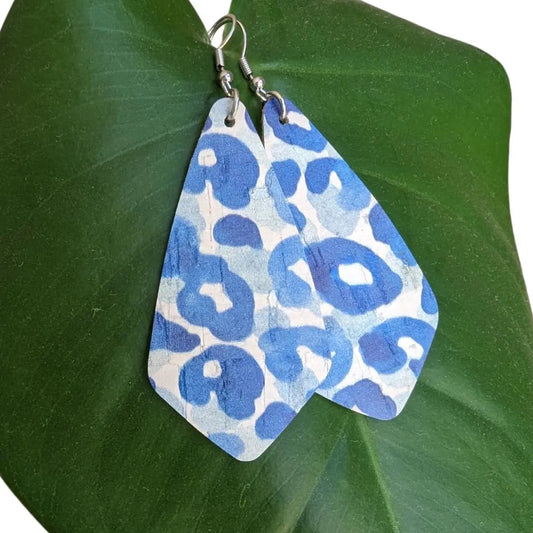 Blue leopard print diamond earrings