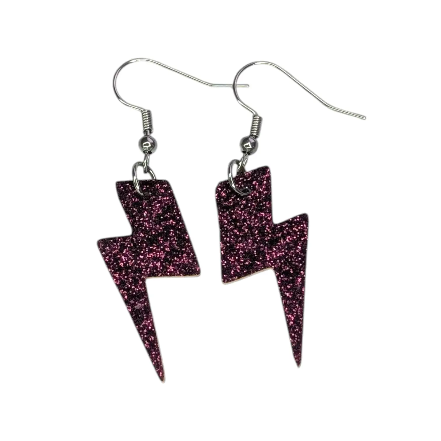 Burgundy glitter mini lightning bolt earrings Trend Tonic