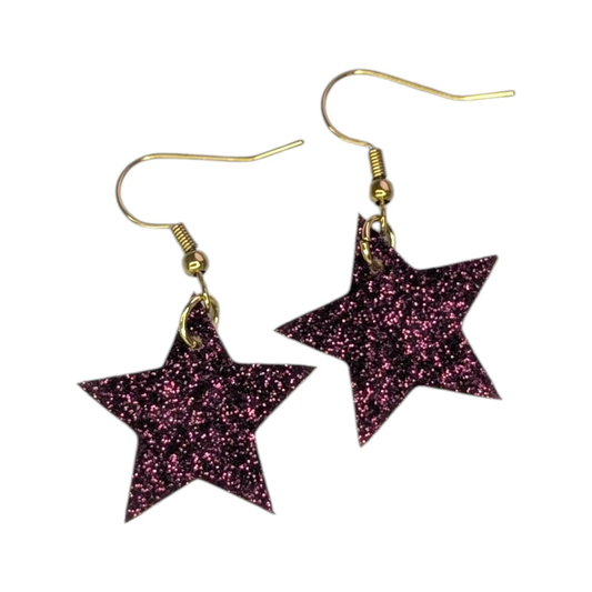 Burgundy glitter mini star earrings Trend Tonic