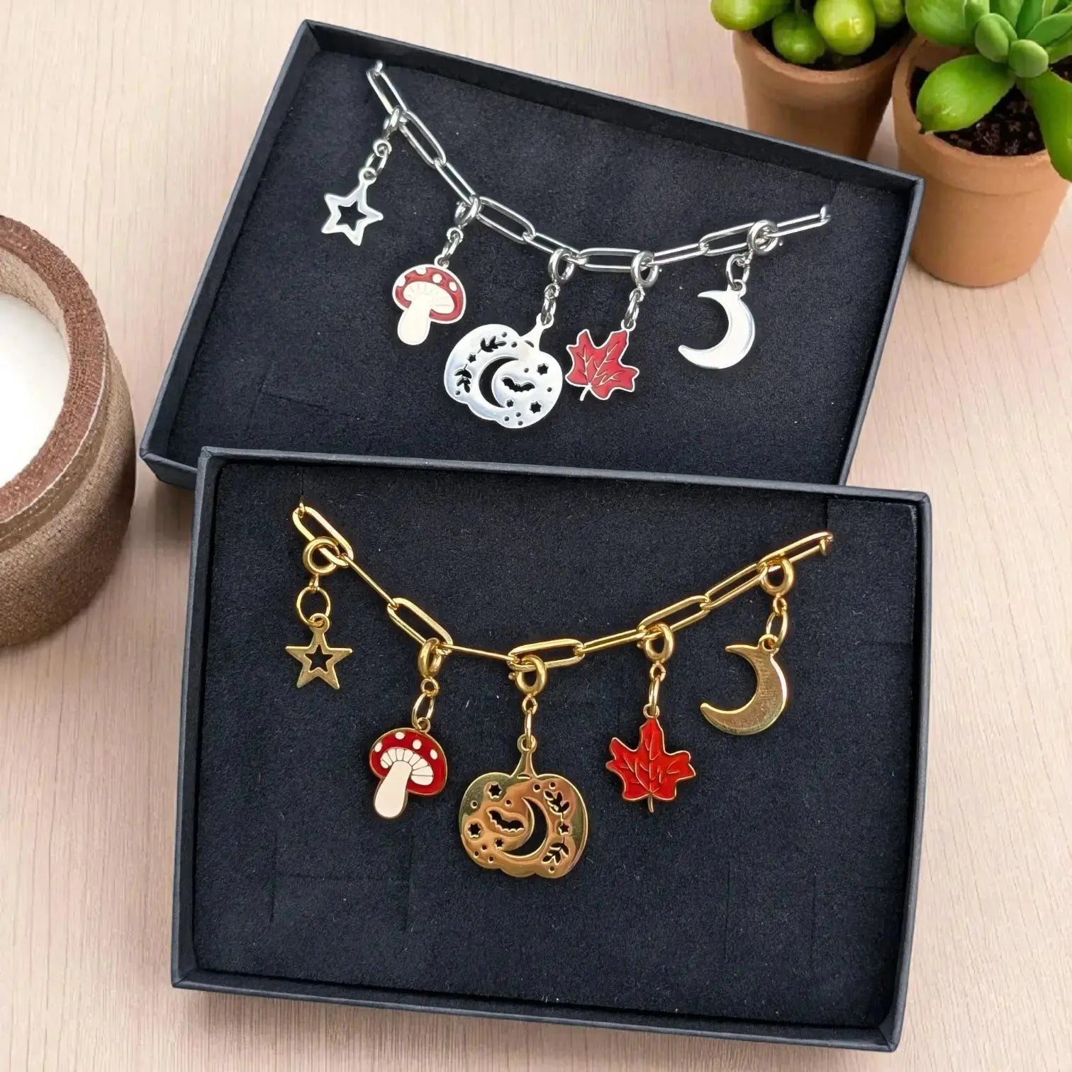 Silver autumn charm necklace M. Elizabeth Jewellery