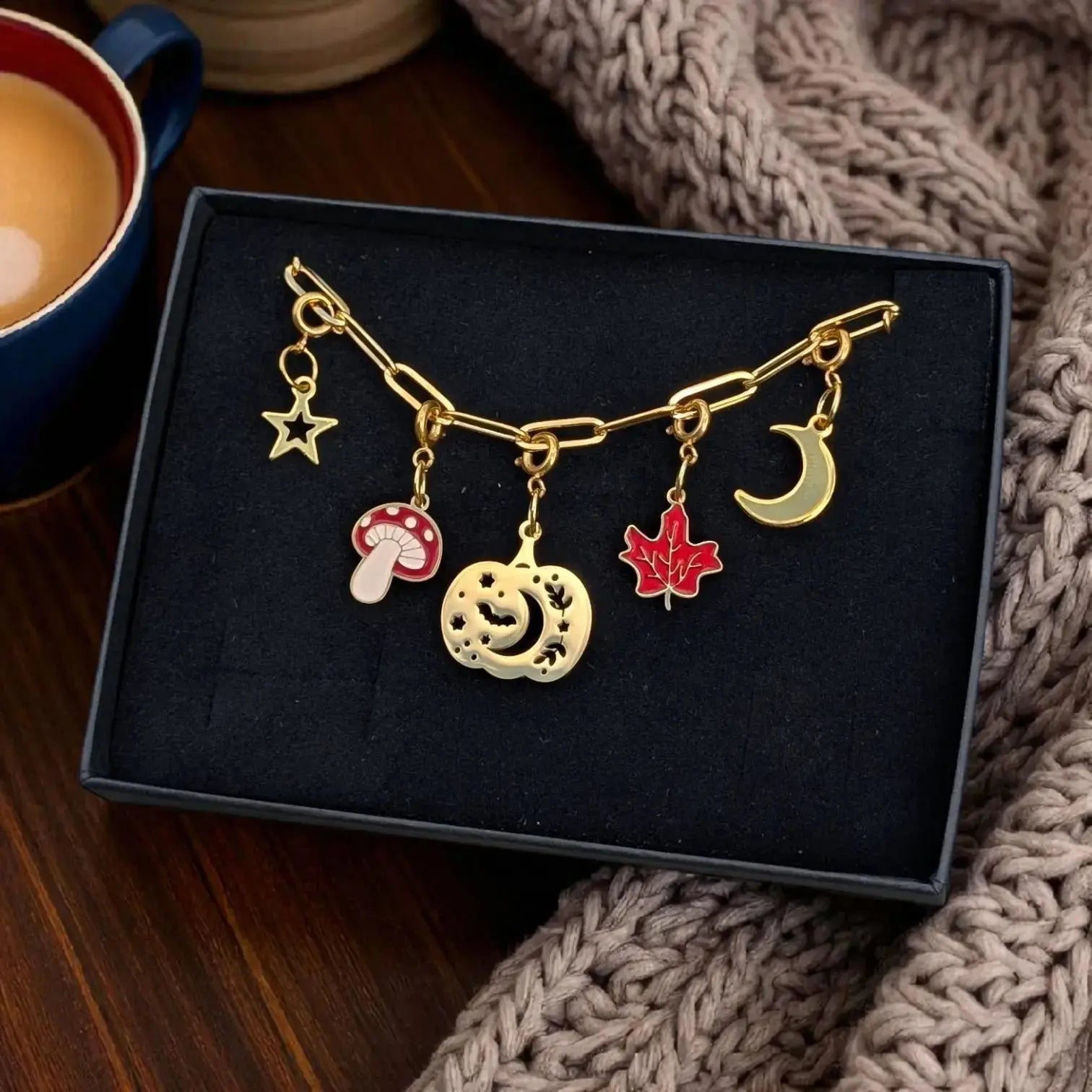 Silver autumn charm necklace M. Elizabeth Jewellery