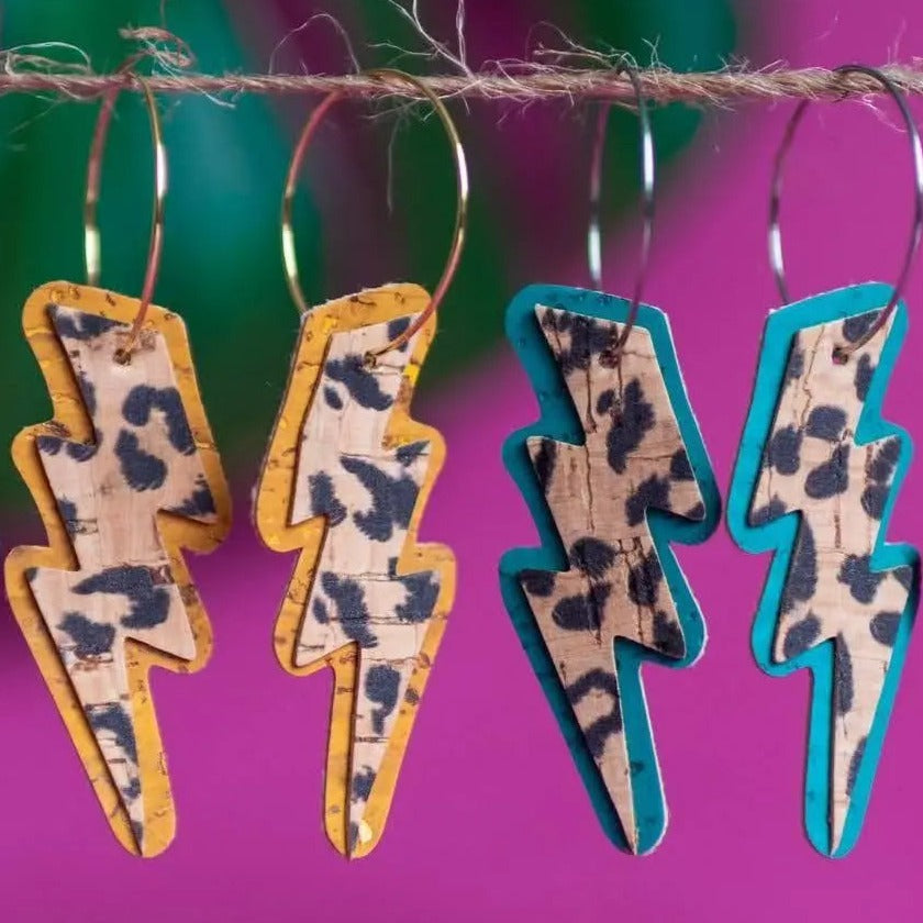 Double layered leopard lightning bolt hoop earrings Trend Tonic