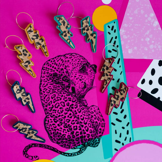 Double layered leopard lightning bolt hoop earrings Trend Tonic