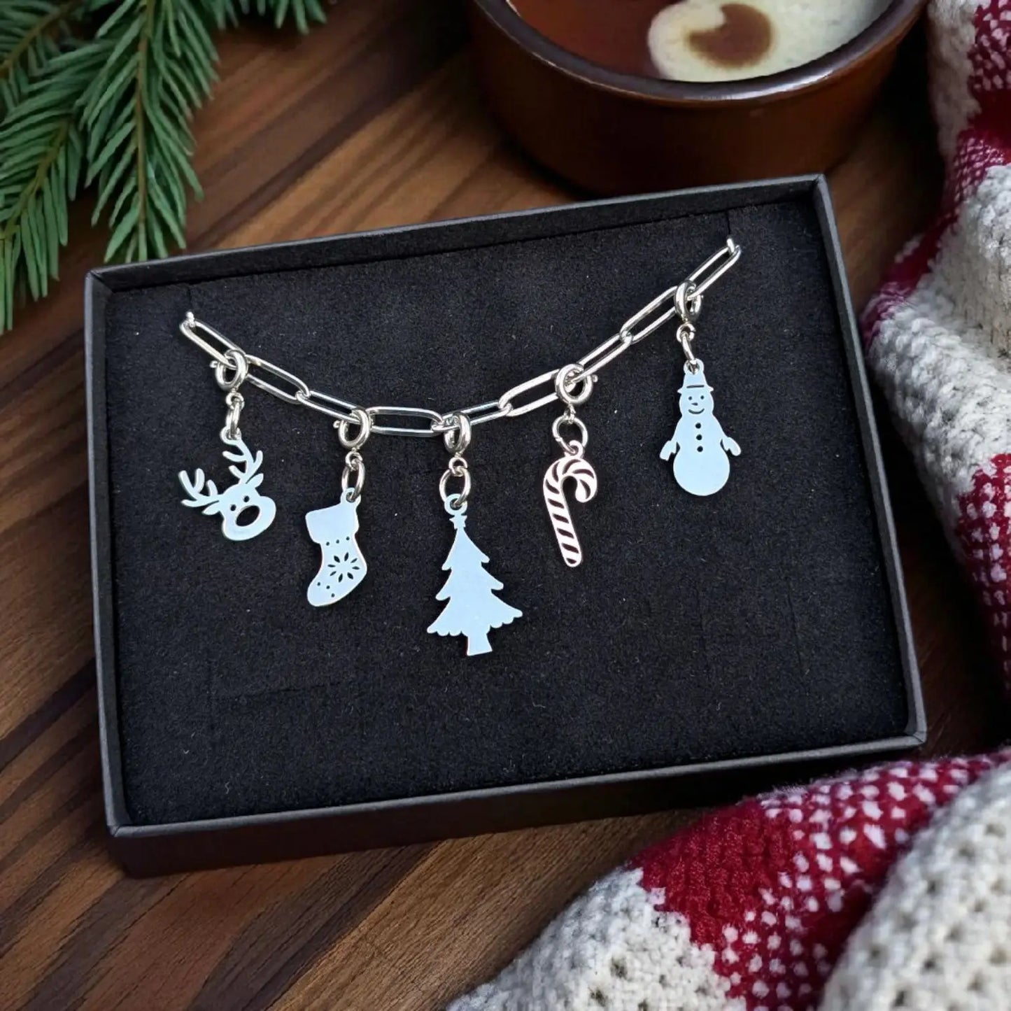 Gold Christmas charm necklace M. Elizabeth Jewellery