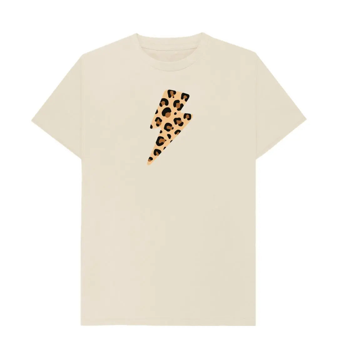 Leopard print lightning bolt crew neck tshirt