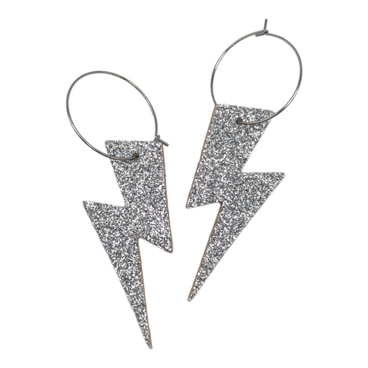 Silver glitter lightning bolt hoop earrings Trend Tonic