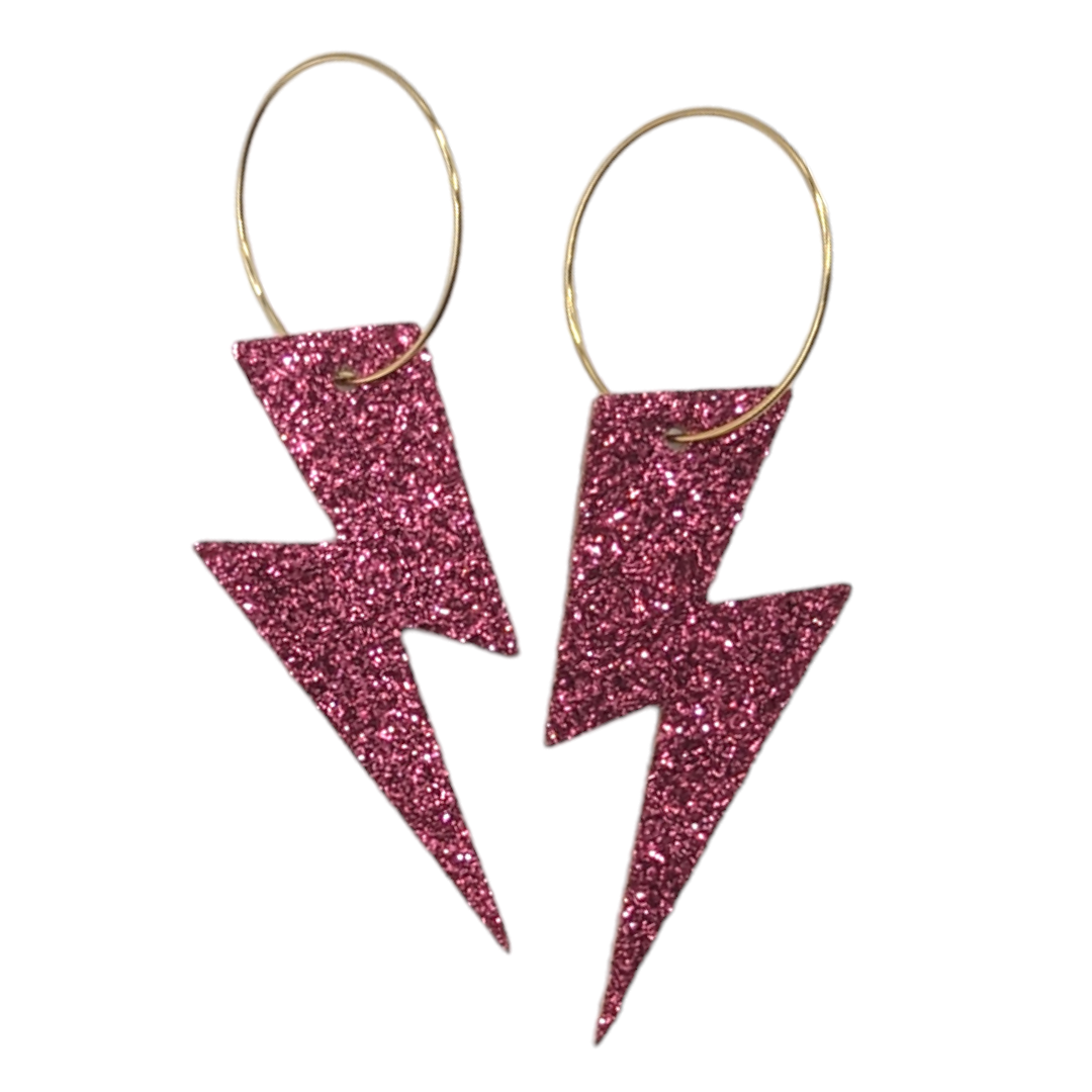 Pink glitter lightning bolt hoop earrings Trend Tonic
