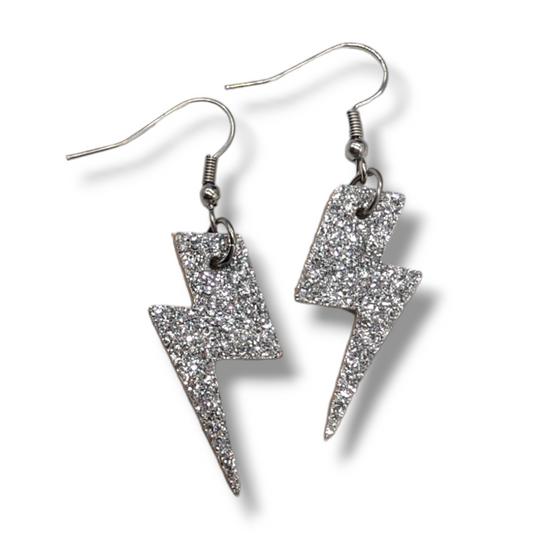 Mini silver glitter lightning bolt earrings Trend Tonic