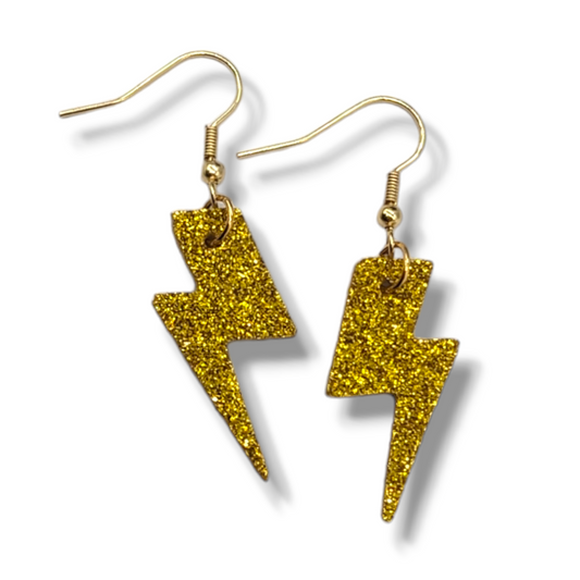 Mini gold glitter lightning bolt earrings Trend Tonic