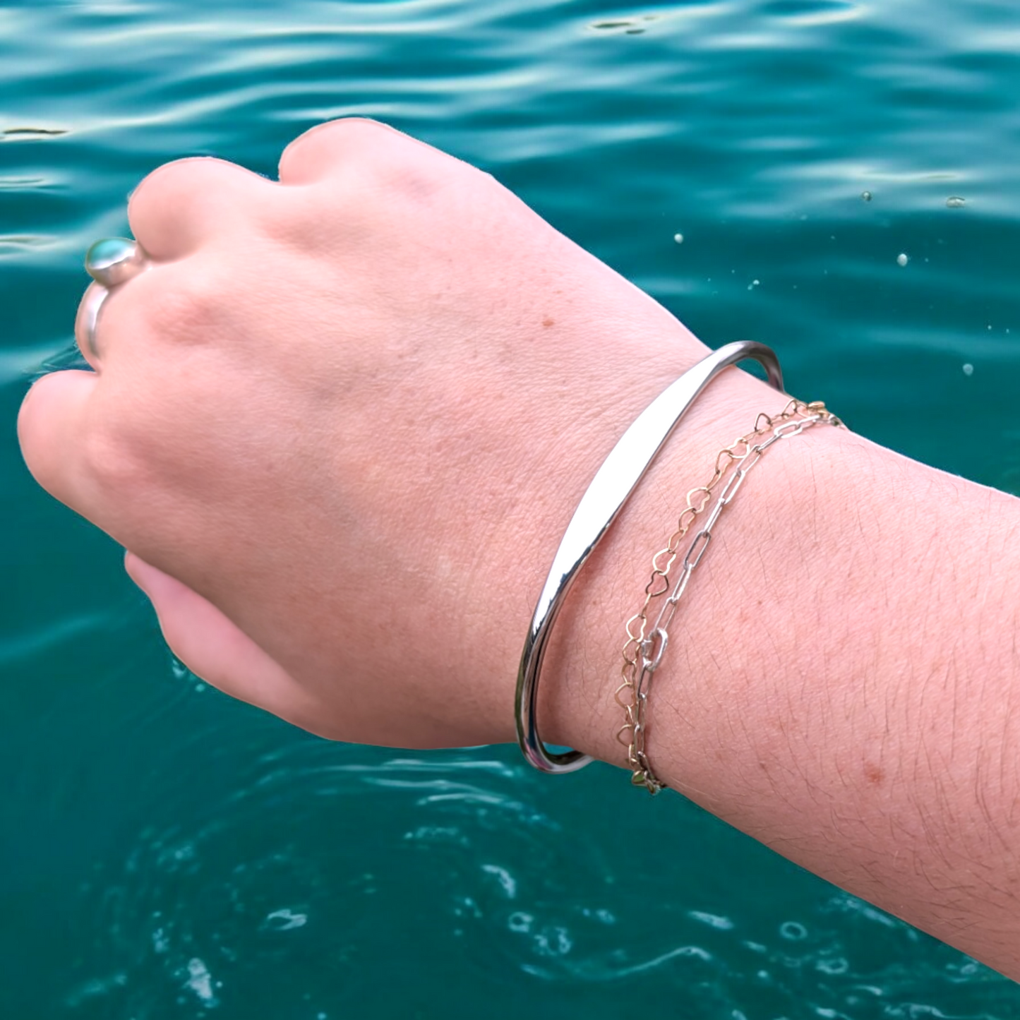 Engraved Silver Torque bangle