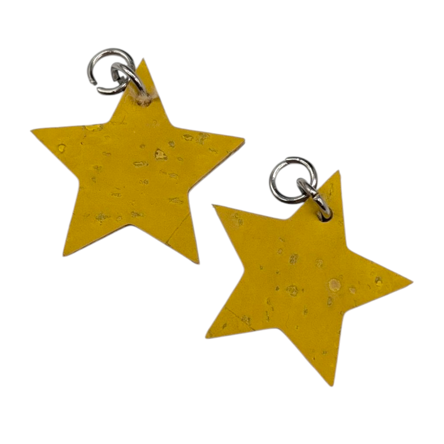 a pair of yellow stars shaped tags