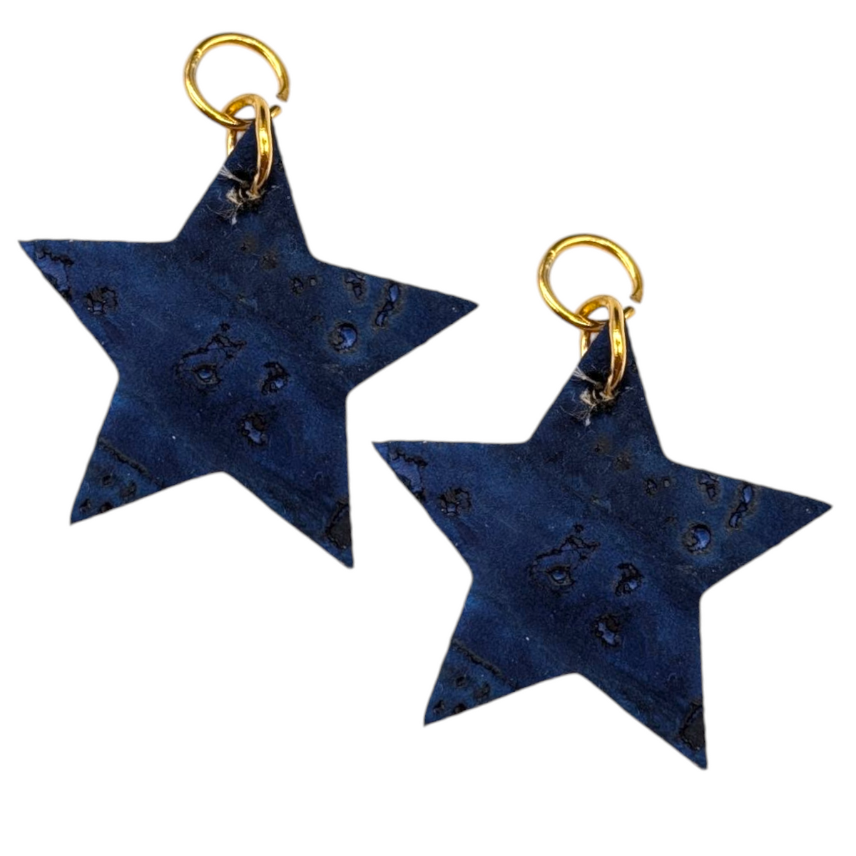 a pair of blue star shaped earrings