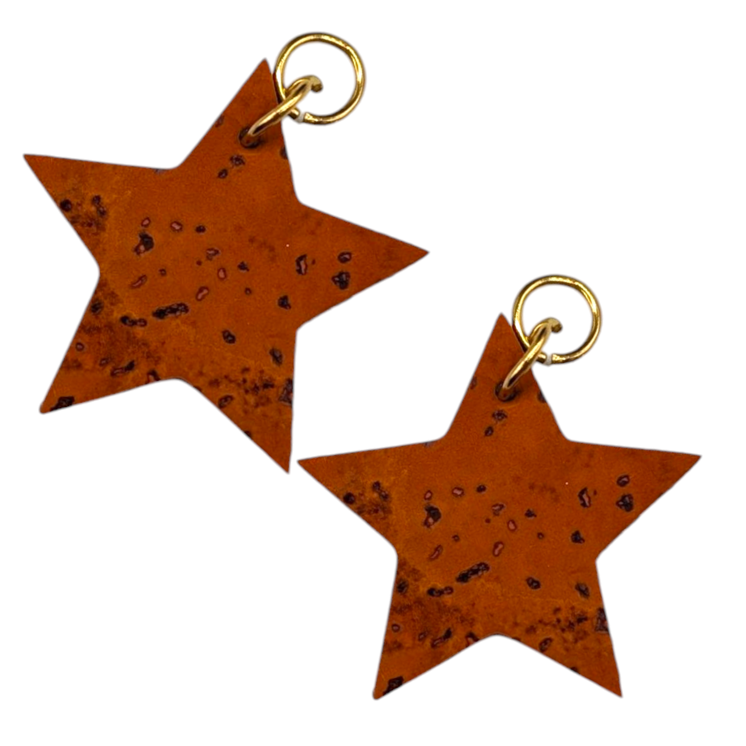 a pair of brown star shaped keychains