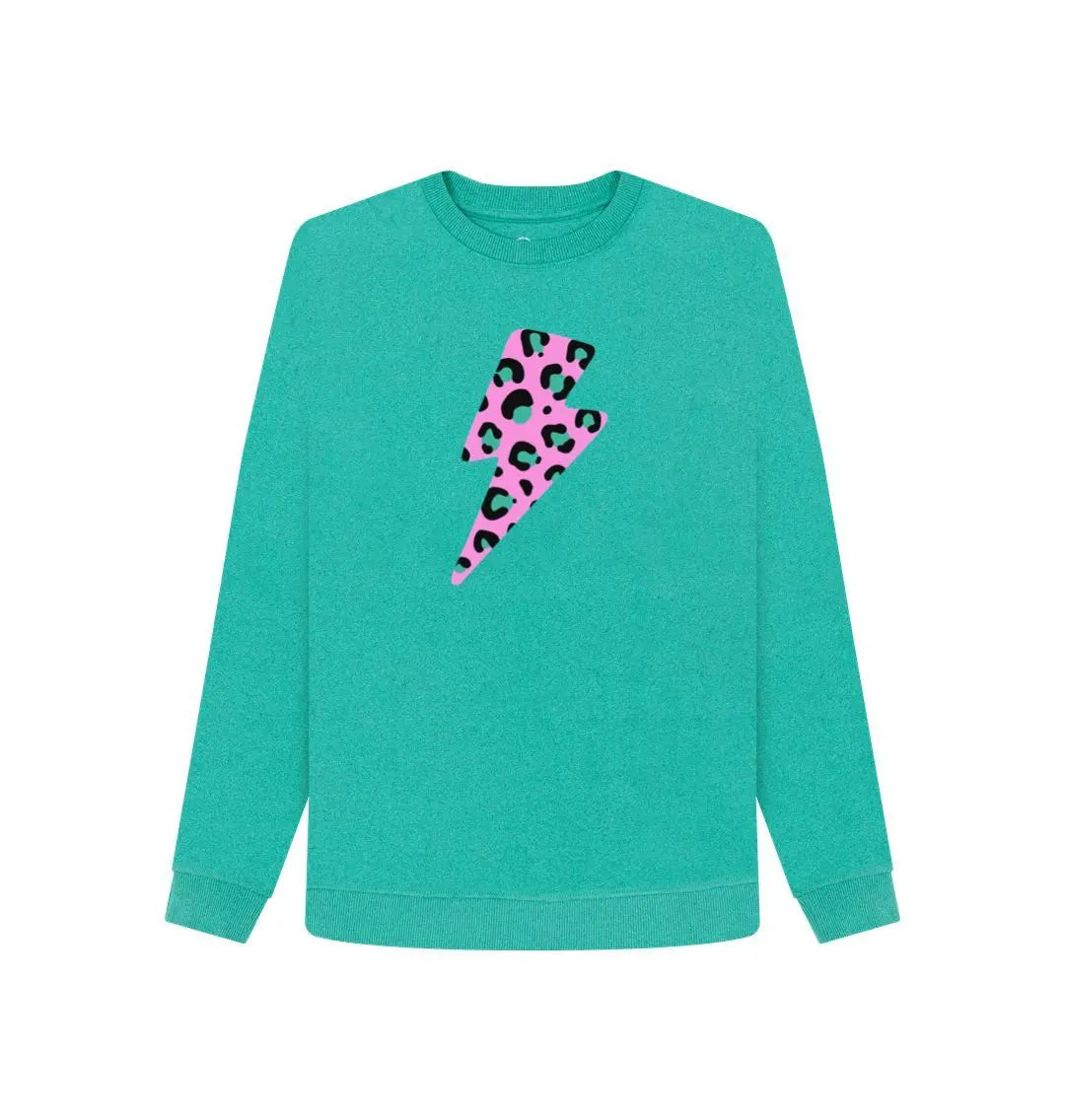 Pink and turquoise leopard print bolt sweater