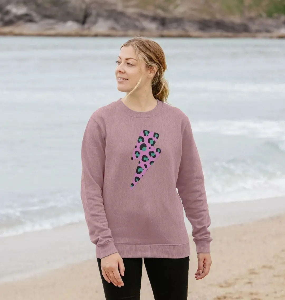 Pink and turquoise leopard print bolt sweater Trend Tonic