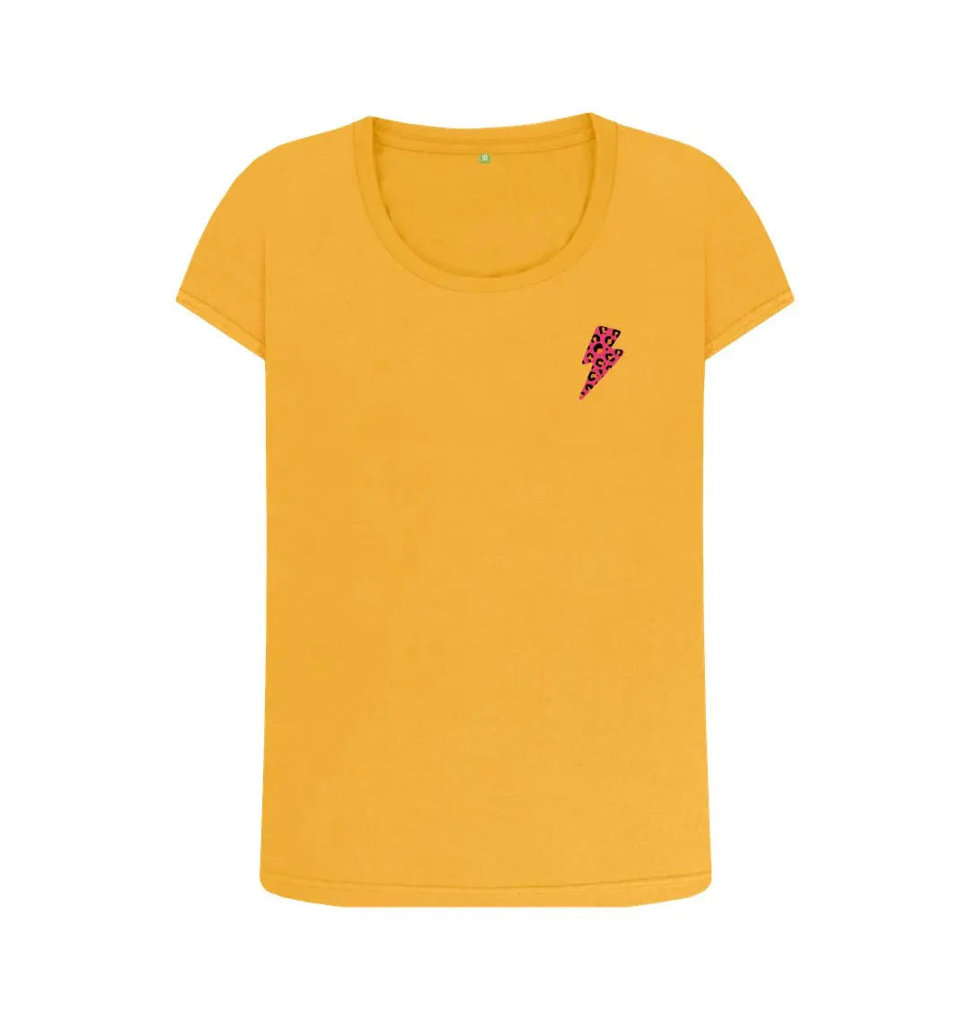 Pink and yellow leopard print scoop neck tshirt
