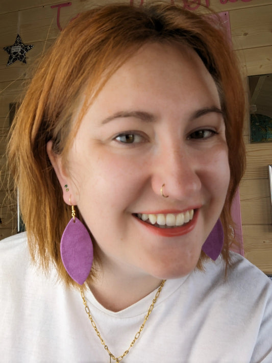 Purple plant paper leaf earrings