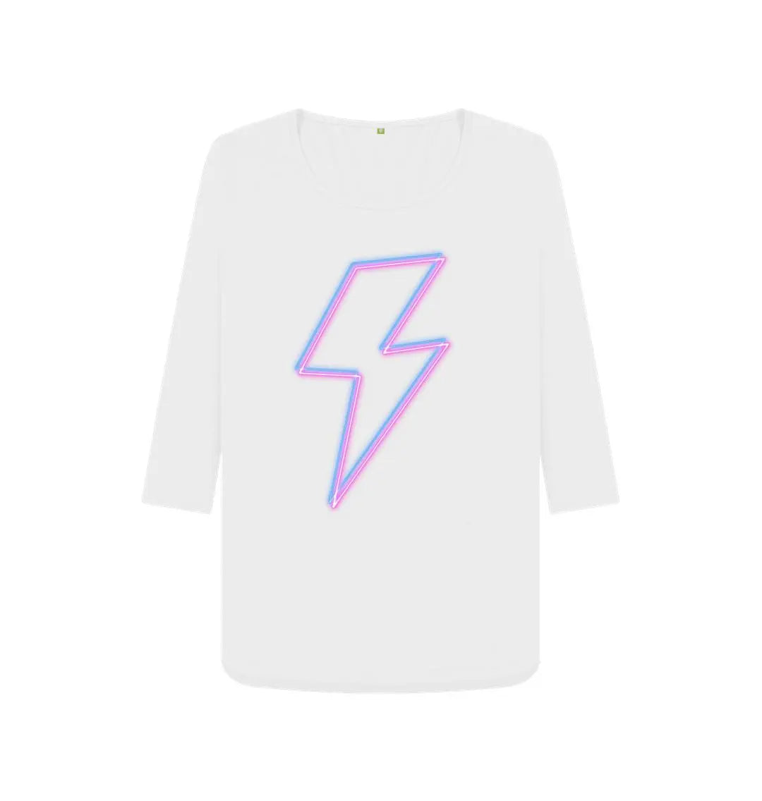 Quarter sleeve scoop neck neon lightning bolt t-shirt